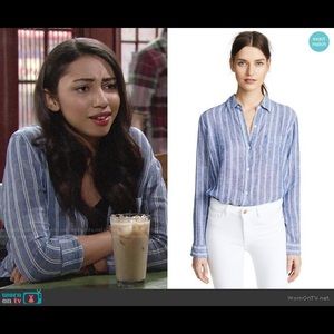 Rails Charli Button Down Shirt Romana Stripe Blue Front Tie